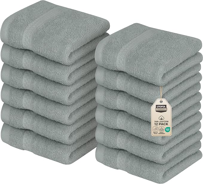 Utopia Towels 12 Pack Premium Wash Cloths Set, 12 by 12 Inches, 100% Cotton by UTOPIATOWELS