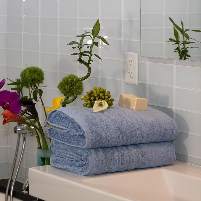 Mosobam Luxury Turkish Towels Set of 2 Bath Sheets 35X70 Allure Blue 700 GSM - Image 2