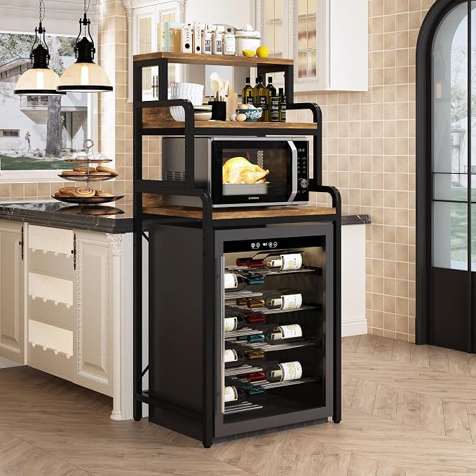 4-Tier Kitchen Bread Rack, Mini Fridge Stand Shelf, Double-Purpose Rack by SUININGCOOL