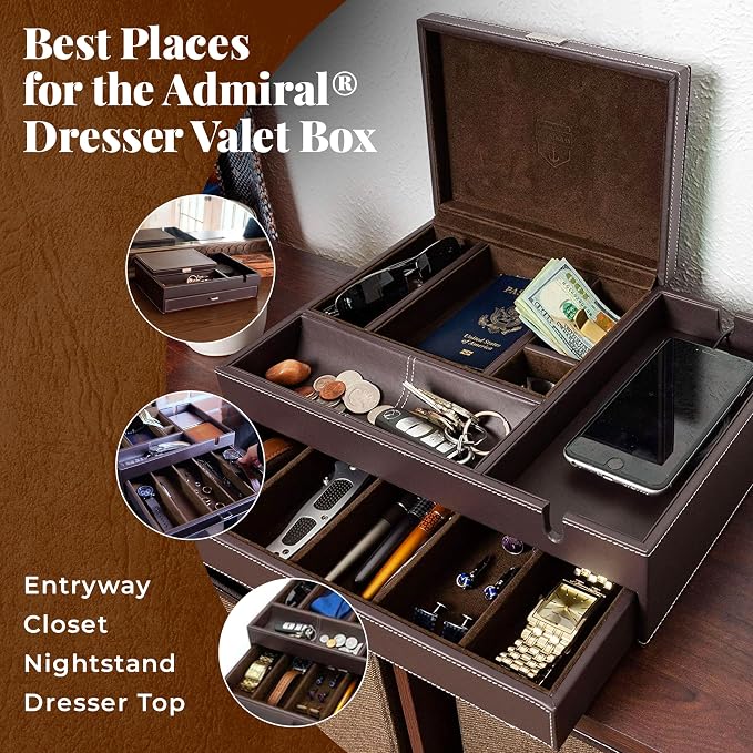 Mens Watch Box Leather Valet Tray - Image 3