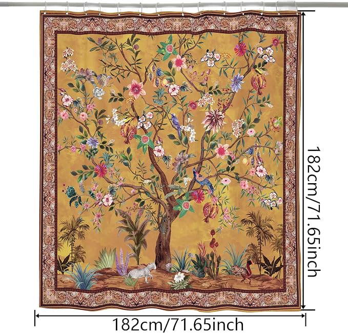 Bohemian Shower Curtain, Boho Floral Print Water Repellent Polyester Fabric - Image 3