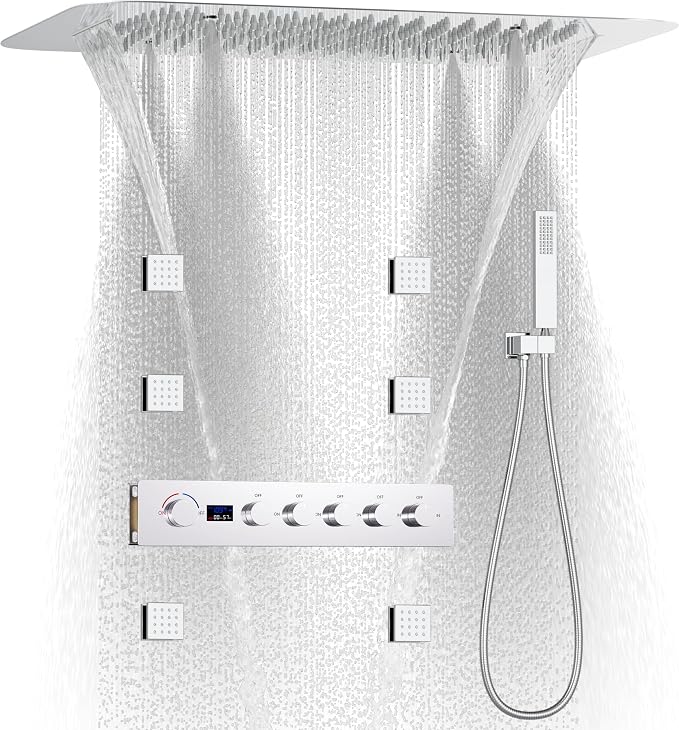Polished Chrome 16X24 inch Ceiling Mounted Shower Head Set, Digital Display by KATAIS