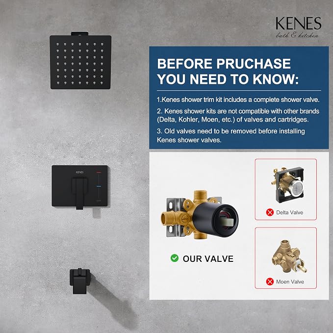 KENES Tub Shower Faucet Set Complete, Matte Black Tub and Shower Trim Kit - Image 3