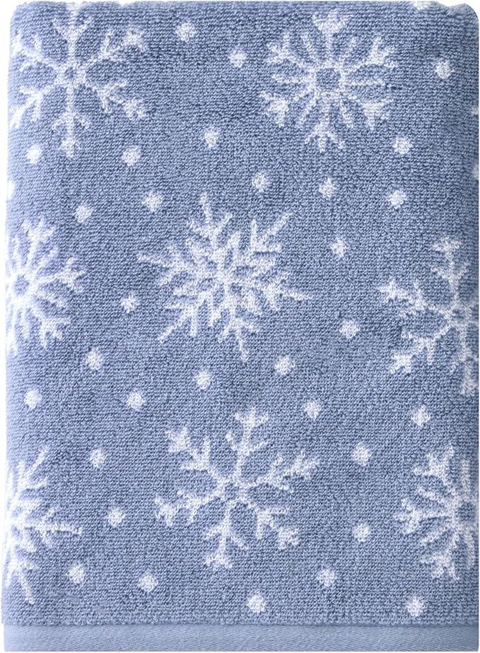 SKL Home Christmas/Winter Scattered Snowflakes 100% Cotton Premium Bath Towel by SKLHomebySaturdayKnightLtd