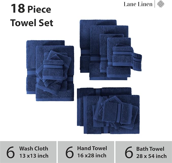 LANE LINEN 100% Mercerized Cotton Bath Towel Set of 18 – Zero Twist Shower - Image 3