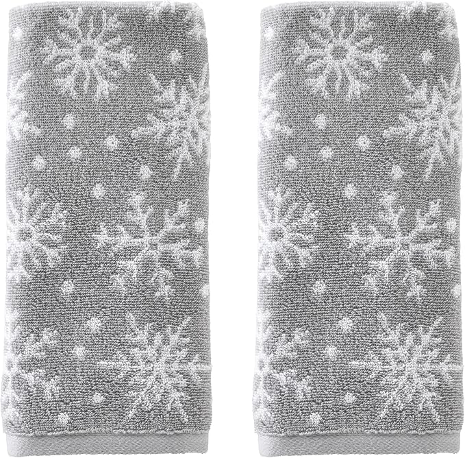 SKL Home Winter/Christmas Scattered Snowflakes Hand Towel 2pc Set by SKLHomebySaturdayKnightLtd