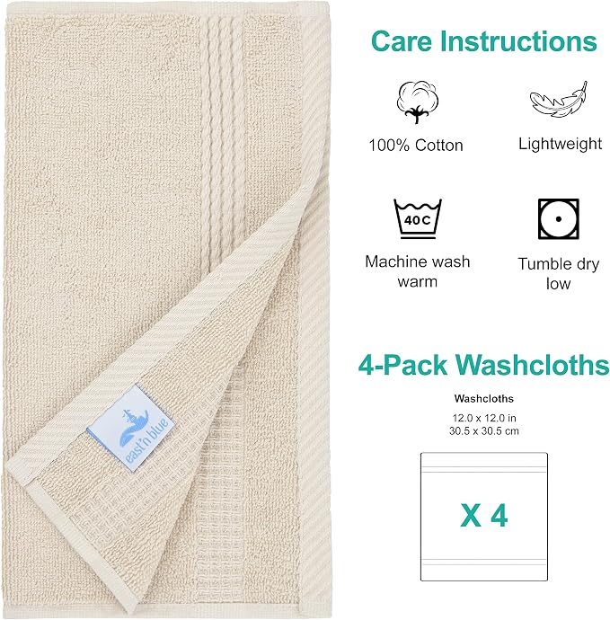 EastNBlue Lara 100% Turkish Cotton Washcloths 4 Pack, Extra Soft & Absorbent - Image 2