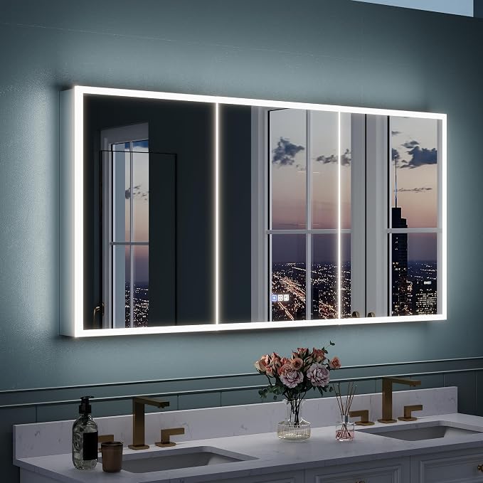 WELLFOR 60" X 30" LED Mirrored Bathroom Cabinet by WELLFOR