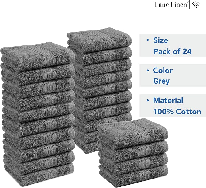 LANE LINEN Pack of 24 Washcloths Set - Image 8