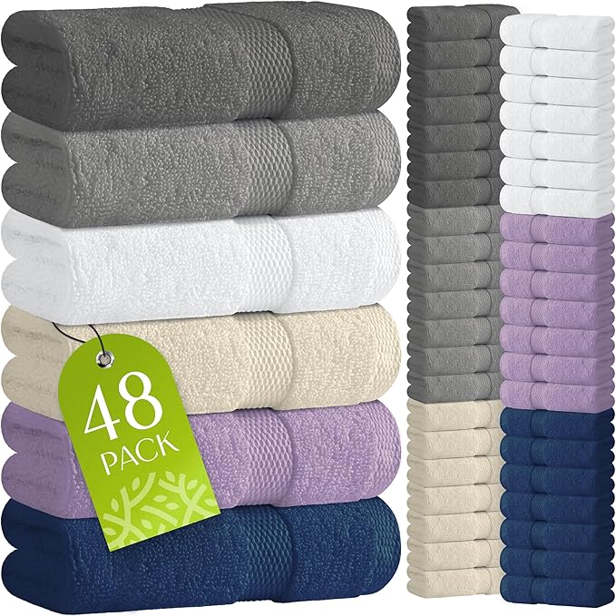 Wealuxe Multi Washcloths 48 Pack by WhiteClassic