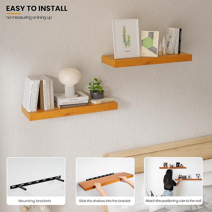 Pine Floating Wall Shelves Set of 2, 16 Inches Long x 8”x 1.4” Shelf Floating - Image 6
