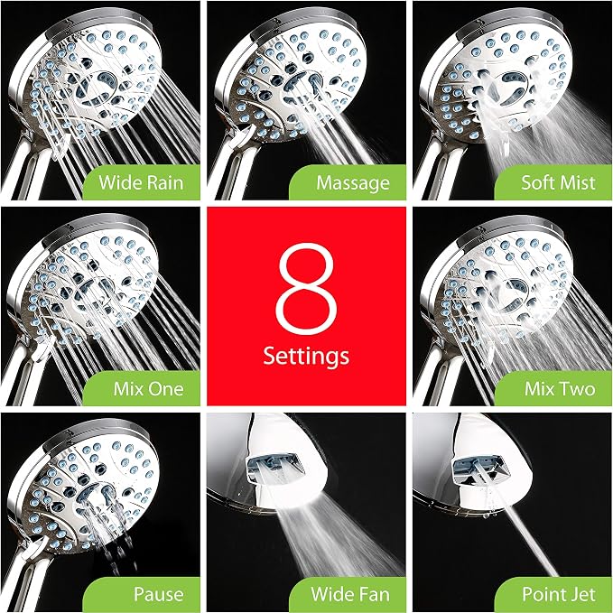 Hotel Spa AquaCare High Pressure 8-Mode Handheld Shower Head - Image 4