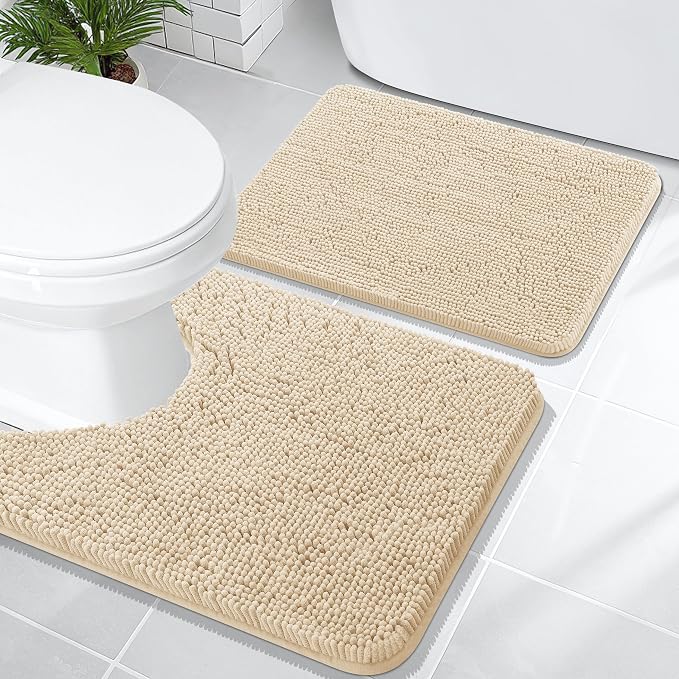 OLANLY Bathroom Rugs Sets 2 Piece, Soft Absorbent Chenille Bath Mats and by OLANLY