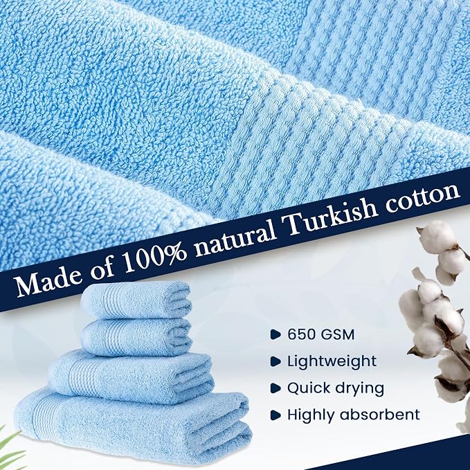 HALLEY Turkish Cotton Towels 1 Bath Towel 1 Hand Towel 2 Washcloths, Super Soft - Image 6