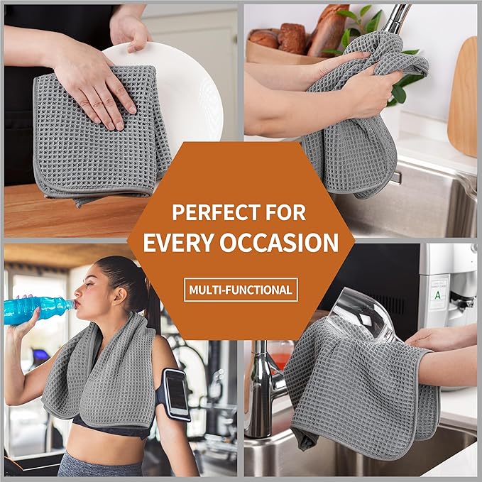Microfiber Waffle Hand Towels, 4 Pieces, Fast Drying, Lint Free - Image 7