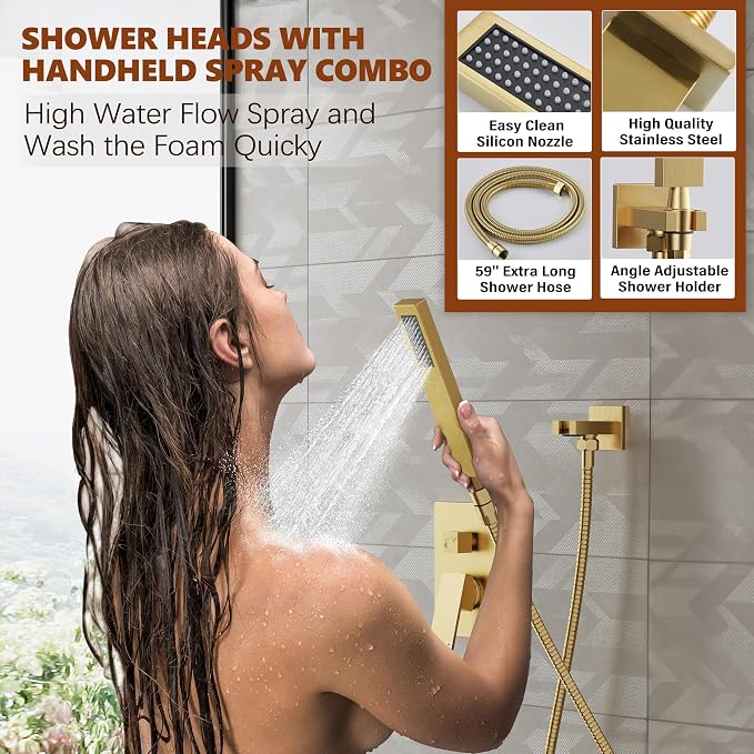 Gold Shower System, Bathroom Brushed Gold Shower Faucet Set - Image 4