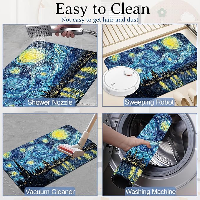 Elightvap Bath Mat Starry Night Bathroom Rug, Soft and Non Slip Bath Rugs - Image 6