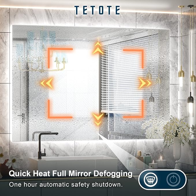 TETOTE 48 x 36 Inch LED Backlit Bathroom Mirror - Image 4