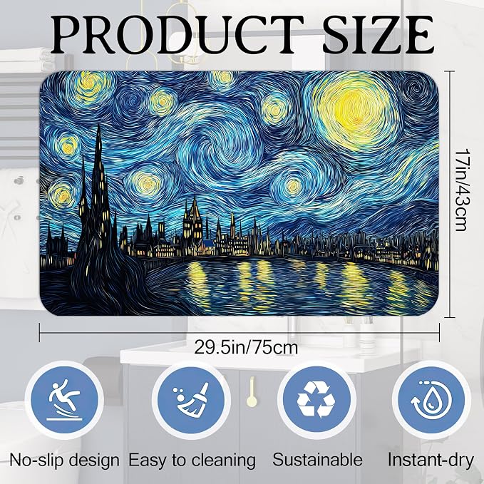 Elightvap Bath Mat Starry Night Bathroom Rug, Soft and Non Slip Bath Rugs - Image 2