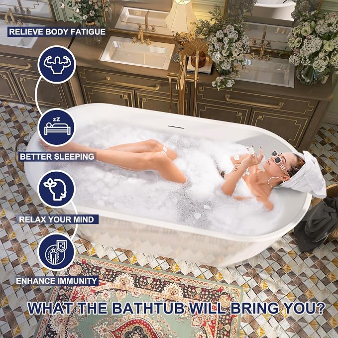 59" Acrylic Free Standing Tub, Stand Alone Tub, Freestanding Bathtub, Soaking - Image 2