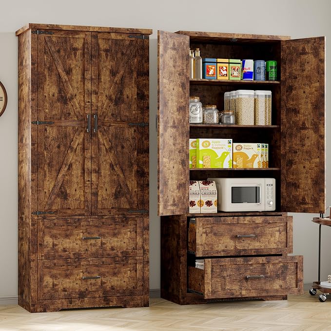 Pantry Organizers and Storage Cabinet, 71” Barn Door White Kitchen Cabinet - Image 4