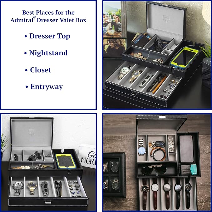 HOUNDSBAY Admiral Dresser Valet Box & Mens Jewelry Box Organizer - Image 4