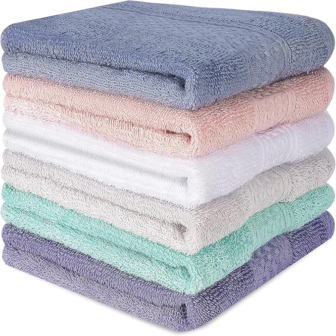 6 Pack 100% Cotton Wash Cloth, 13x13 Inch Highly Absorbent and Soft Feel by INFICRIME