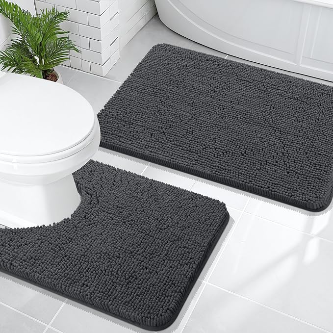 OLANLY Bathroom Rugs Sets 2 Piece, Soft Absorbent Chenille Bath Mats and by OLANLY