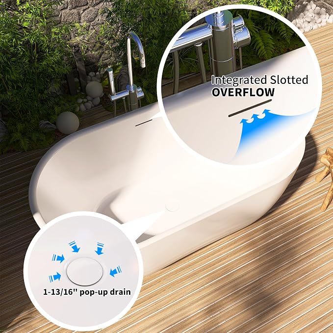 59" Acrylic Free Standing Tub, Stand Alone Tub, Freestanding Bathtub, Soaking - Image 8