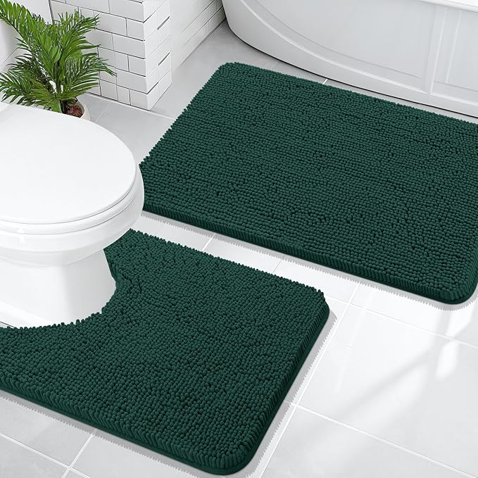 OLANLY Bathroom Rugs Sets 2 Piece, Soft Absorbent Chenille Bath Mats and by OLANLY
