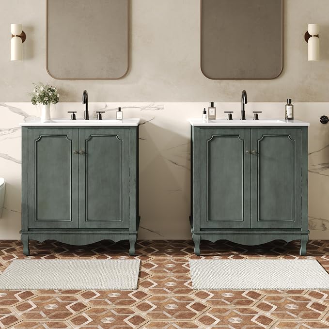 60" Double Sinks Bathroom Vanity Set, Vintage Bathroom Cabinet - Image 3