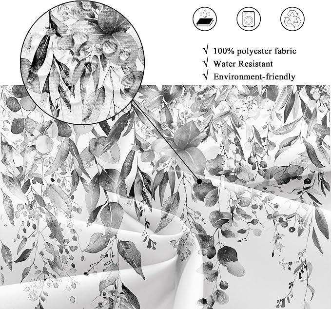 Riyidecor Black White Eucalyptus Shower Curtain - Image 7