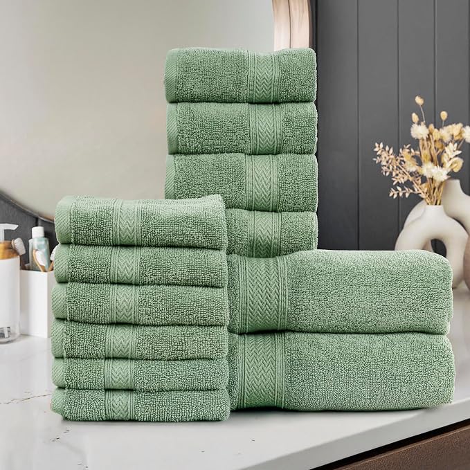 HILLFAIR 12-Piece Cotton Bath Towel Set - Image 7