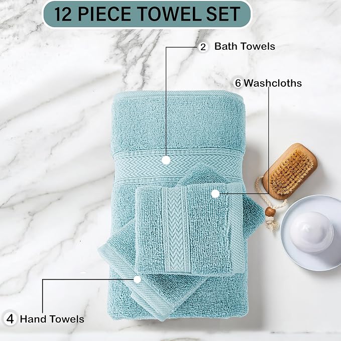 HILLFAIR 12-Piece Cotton Bath Towel Set - Image 2