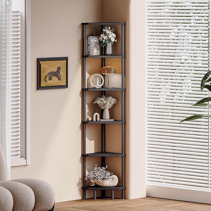 6 Tier Corner Shelf, 66.5'' Tall Standing Shelf, Narrow Display Shelf Stand - Image 5