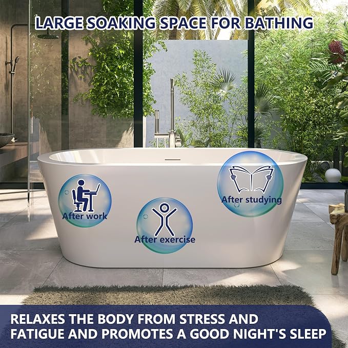 61" Acrylic Free Standing Tub, Stand Alone Tub, Freestanding Bathtub, Soaking - Image 8