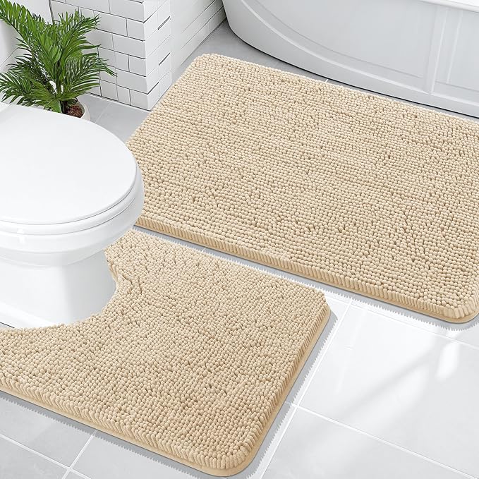 OLANLY Bathroom Rugs Sets 2 Piece, Soft Absorbent Chenille Bath Mats and by OLANLY