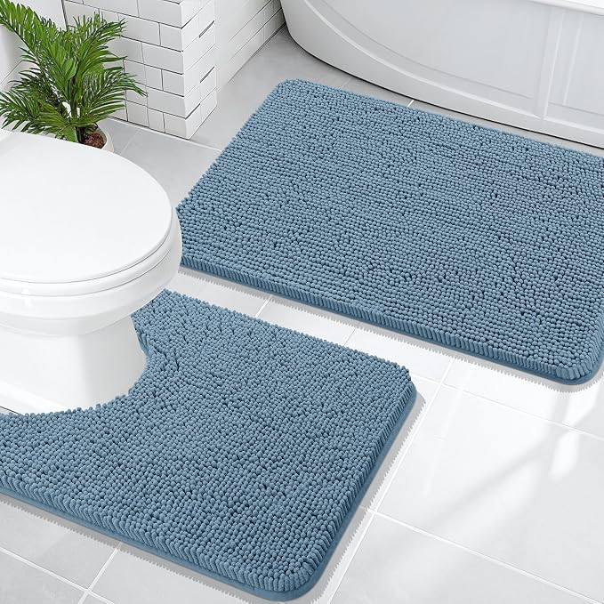 OLANLY Bathroom Rugs Sets 2 Piece, Soft Absorbent Chenille Bath Mats and by OLANLY