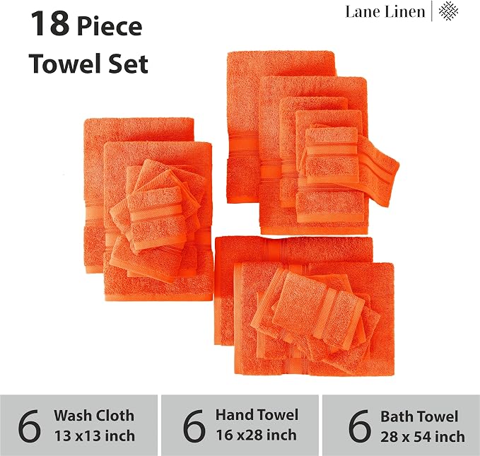 LANE LINEN Luxury Bath Towel Set of 18 – 100% Cotton, 6 Bath Towels, 6 Hand - Image 3