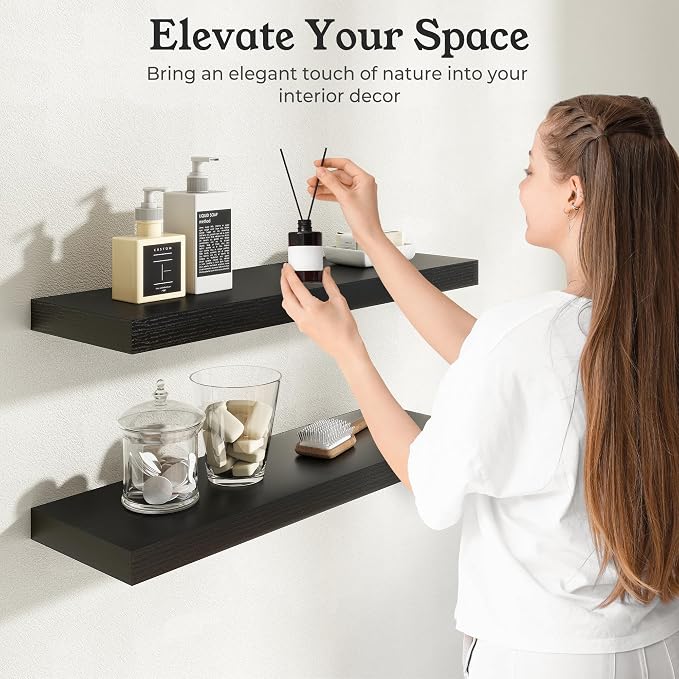 Floating Shelves for Wall, 9.3" Deep Wall Mounted Wood Shelves for Bathroom - Image 4