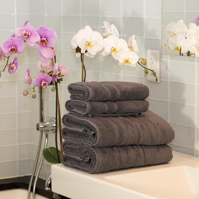 Mosobam Luxury Turkish 4pc Towel Set 30X58 16X30 Charcoal Gray 700 GSM Bamboo - Image 2