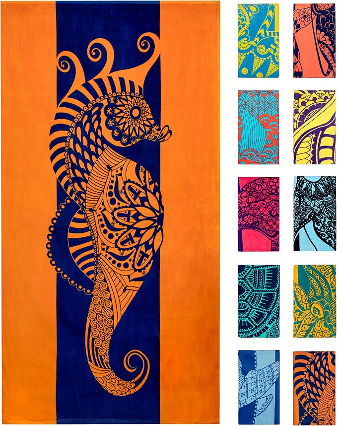 Nova Blue Seahorse Beach Towel – Blue and Orange by NovaBlueBeachAccessories