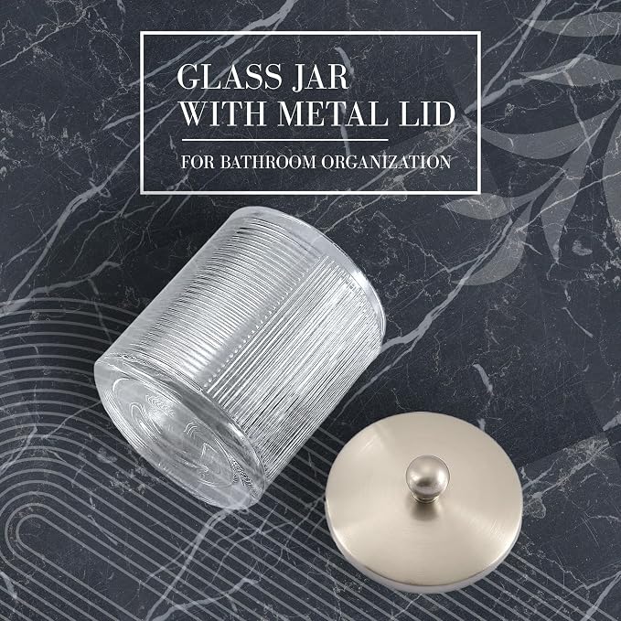 Clear Transparent Apothecary Ribbed Geometric Etched Glass Jar W/Satin Nickel - Image 5