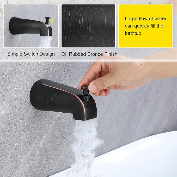 Tub Spout with Diverter, Slip On Bathtub Spout Fits 1/2'' Copper Tube, Bathroom - Image 3
