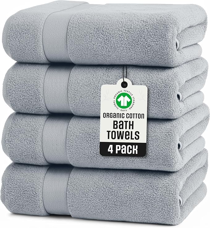 TOWELTIQUE- Organic Cotton Luxury Bath Towels Pack of 4 GOTS & Oeko- TEX by Toweltique