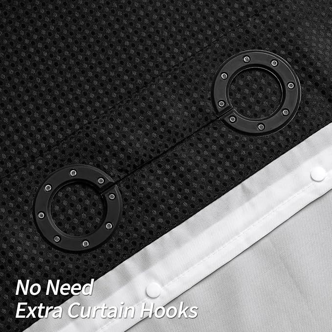 MitoVilla Black Waffle Long Shower Curtain Liner Set 72 x 80, No Hooks Required - Image 3
