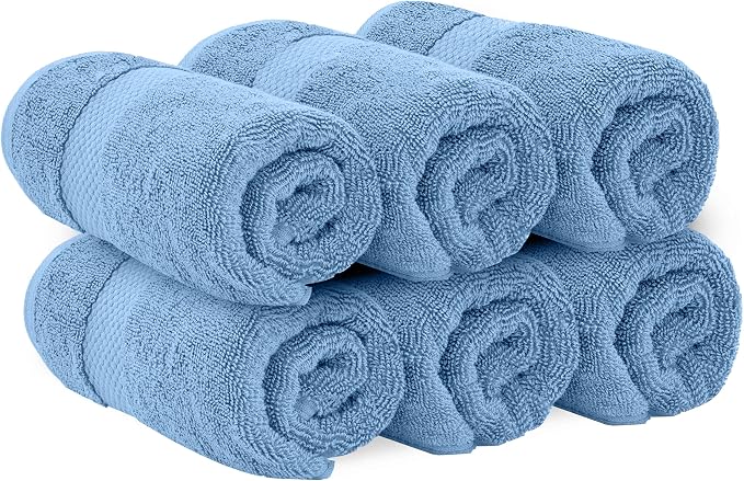 White Classic Luxury Light Blue Hand Towels - Image 3