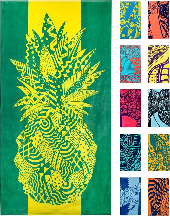 Nova Blue Pineapple Beach Towel – Yellow and Green by NovaBlueBeachAccessories