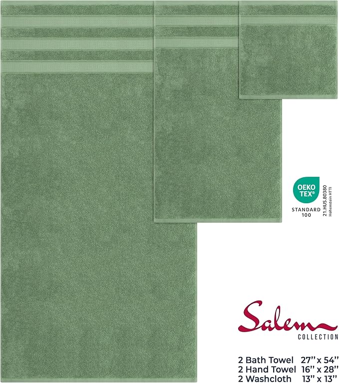 American Soft Linen Salem Turkish Bath Towel Set, 100% Cotton 600 GSM 6 Piece - Image 4