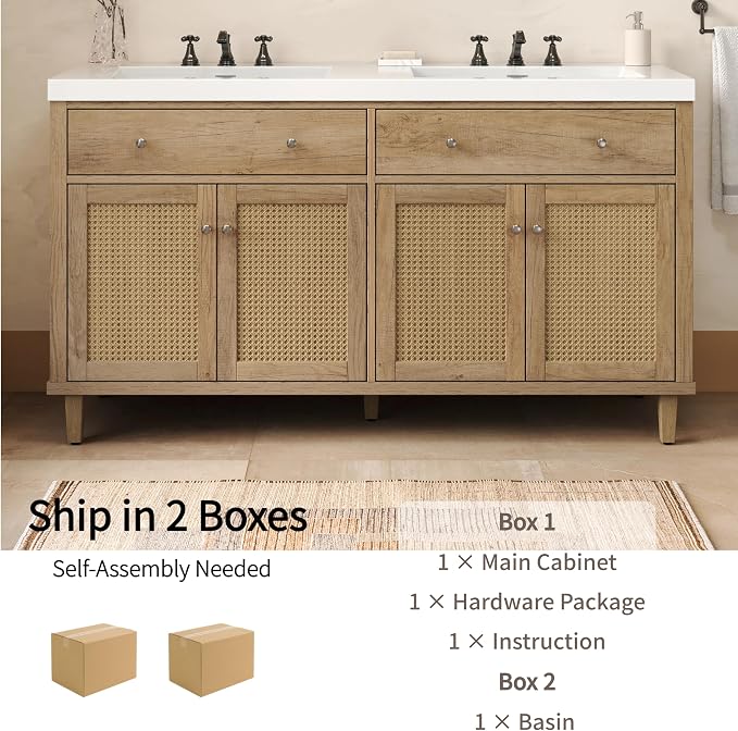 60 Inch Bathroom Vanity with Double SMC Sink Combo Set, Large Double Sink - Image 6